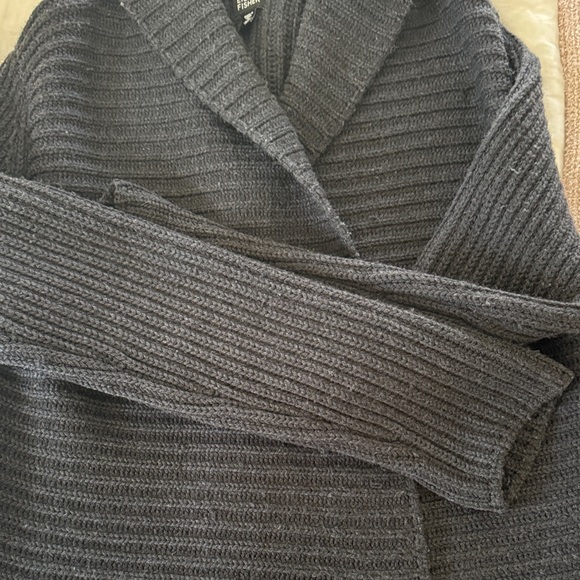 Eileen Fisher Black Ribbed Women's Cardigan - Picture 3 of 6